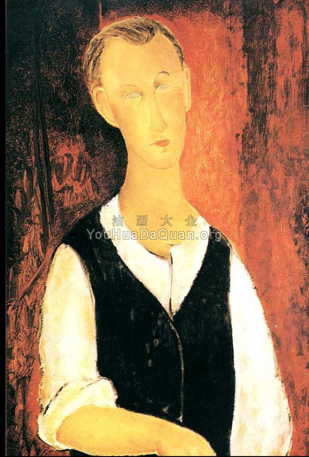 Young Man With A Black Waistcoat - 阿米地奥·莫迪里阿尼
